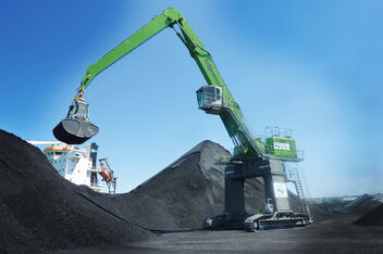 SENNEBOGEN material handler handling machine 870 E hybrid coal handling clamshell grab port handling